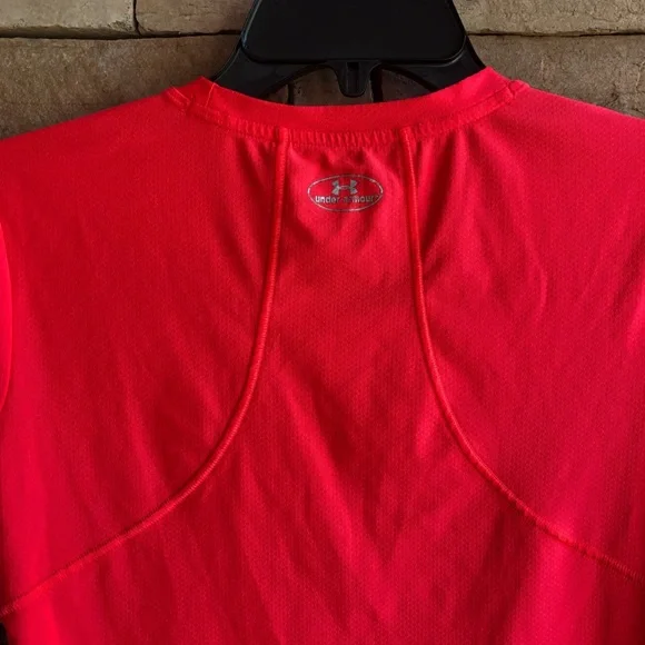 Under Armour neon orange pink Fitted Workout Shirt women Small EUC - Picture 6 of 8